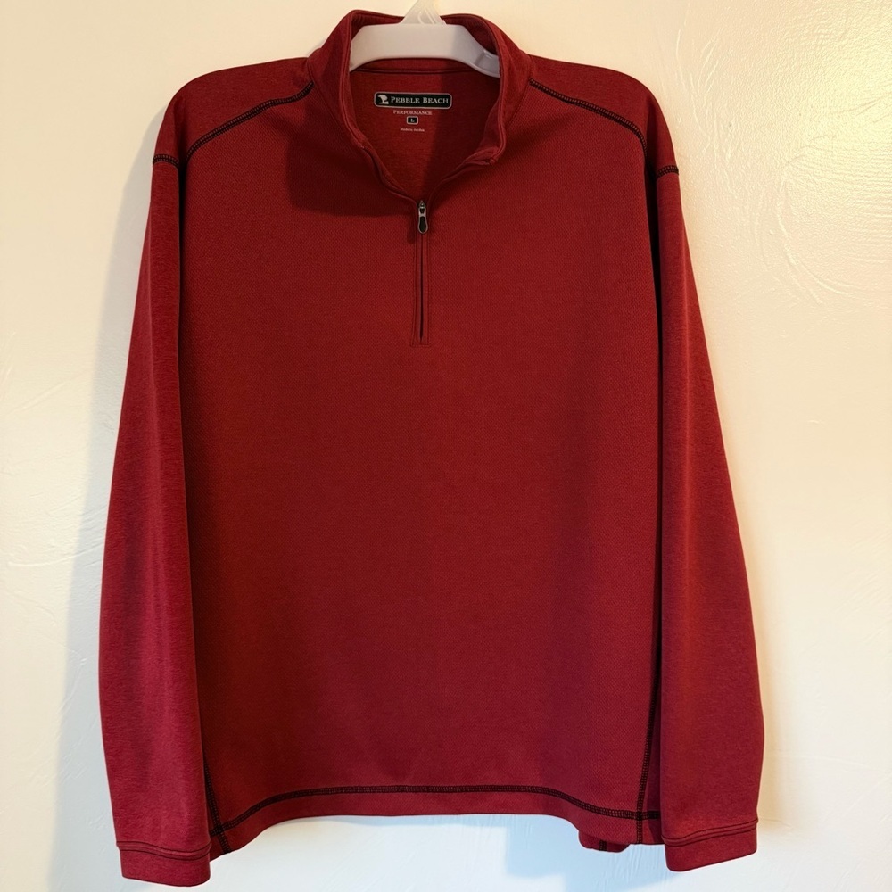 Mens Pebble Beach Performance 1/4 Zip Golf Pullover Dark Red Size Large